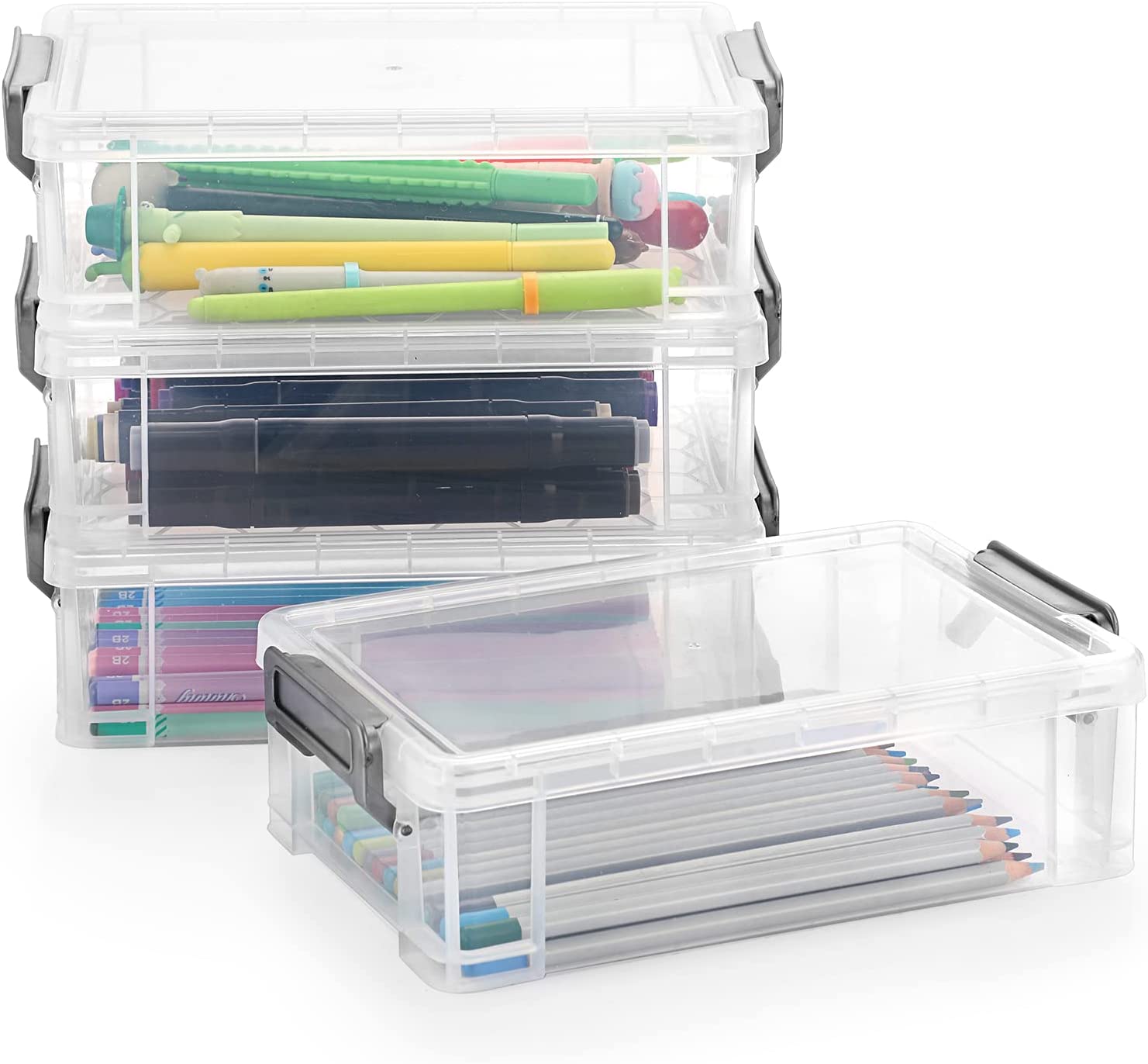 BTSKY 4 Pack Extra Large Capacity Plastic Pencil Box Stackable